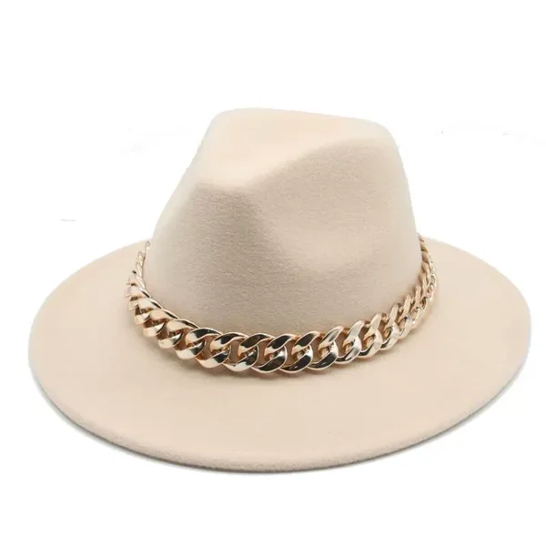 Fedora Hats for Women Men Wide Brim Thick Gold Chain Band Fe