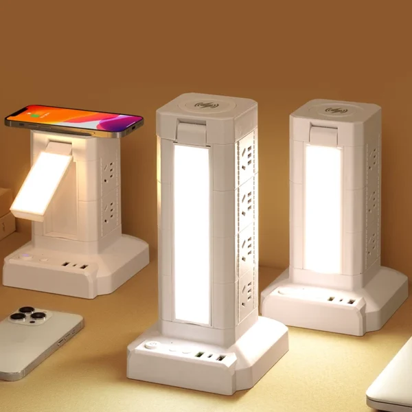 Multiprise verticale multifonction – Prise murale compacte avec plusieurs emplacements, ports USB intégrés, idéale pour bureaux, étudiants et dortoirs ; compatible avec lampes de bureau et autres appareils.