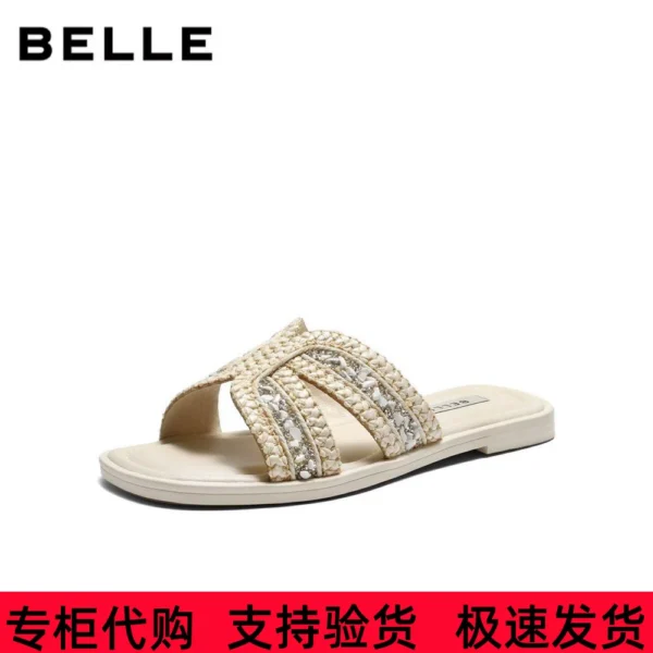百丽编织度假风沙滩拖鞋女2026夏新商场同款外穿一拖鞋女F3Z1DBT6
